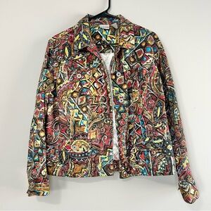 Chico's Multicolor Patterned Button Collar Jacket